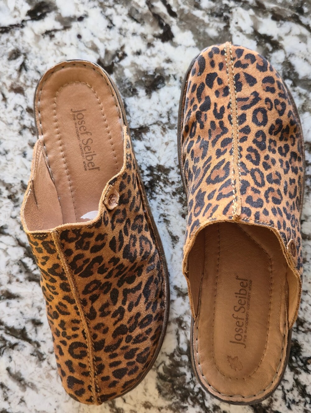 Josef Seibel Leopard Print Slip-On Mules - Brown/Black